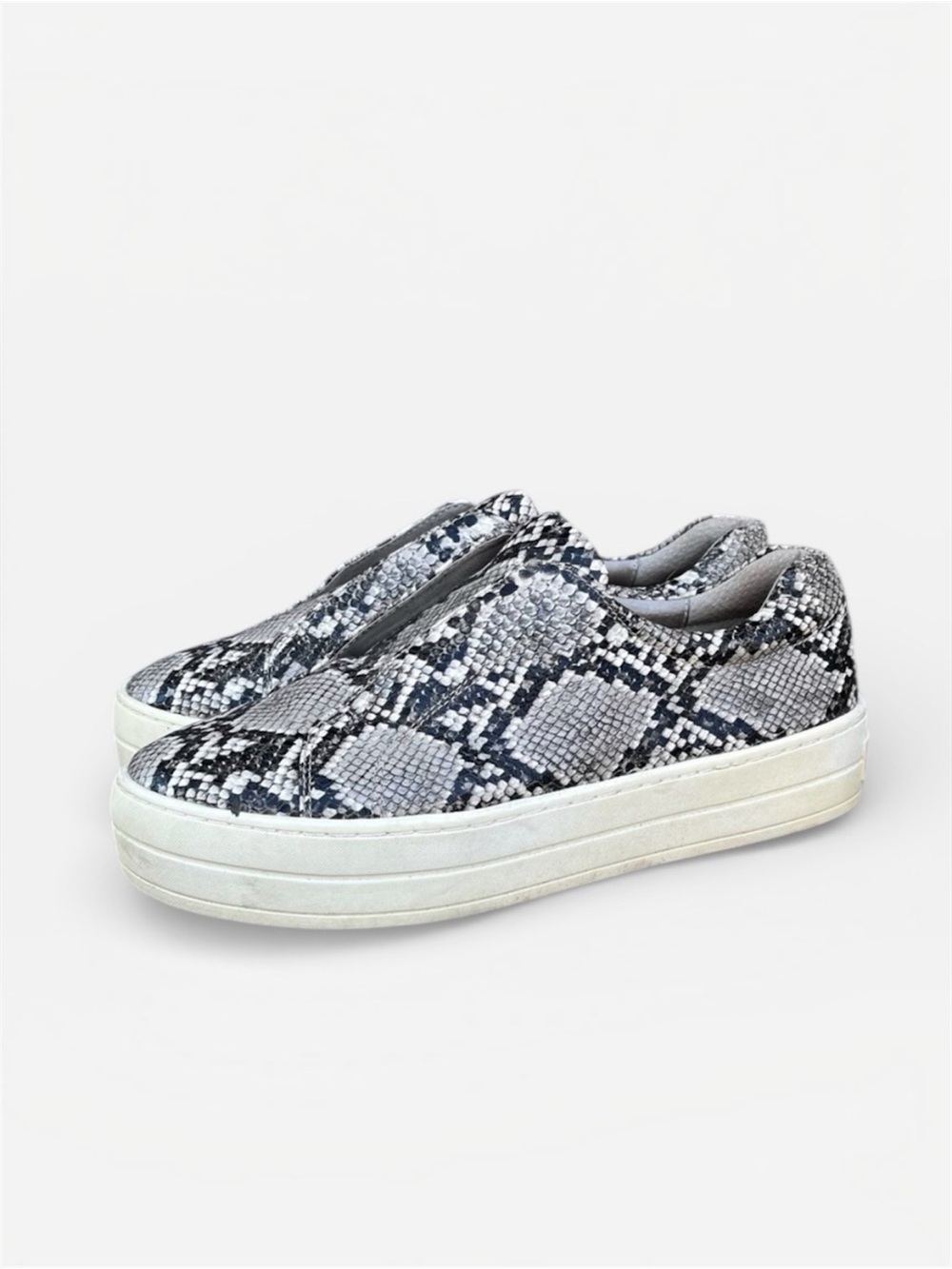 J/Slides Heidi Leather Platform Sneaker in Black & White Python Print Sz 8